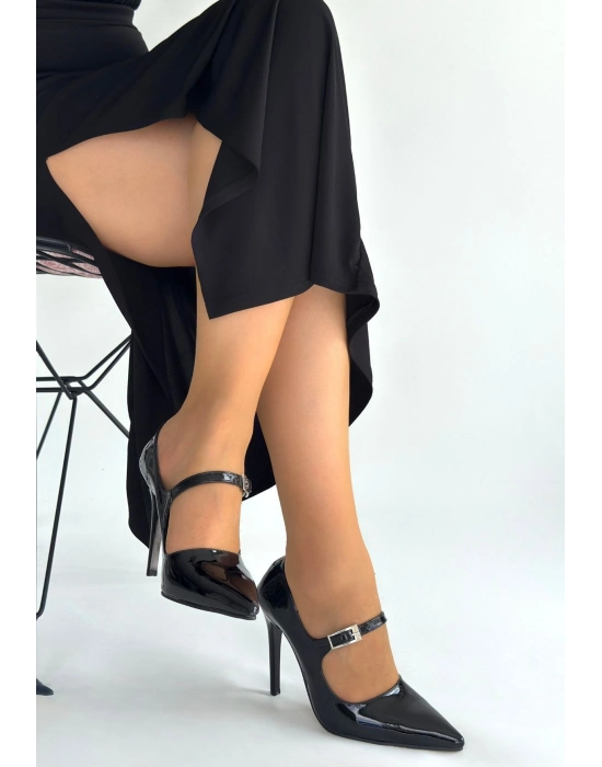 Tiej Siyah Rugan Stiletto Ayakkabı - Bamido