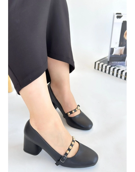 Tino Siyah Cilt Topuklu Ayakkabı - Bamido