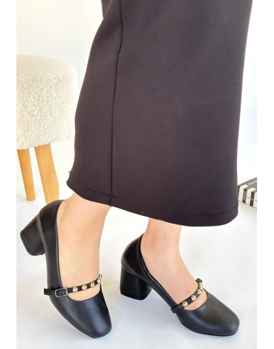 Tino Siyah Cilt Topuklu Ayakkabı - Bamido