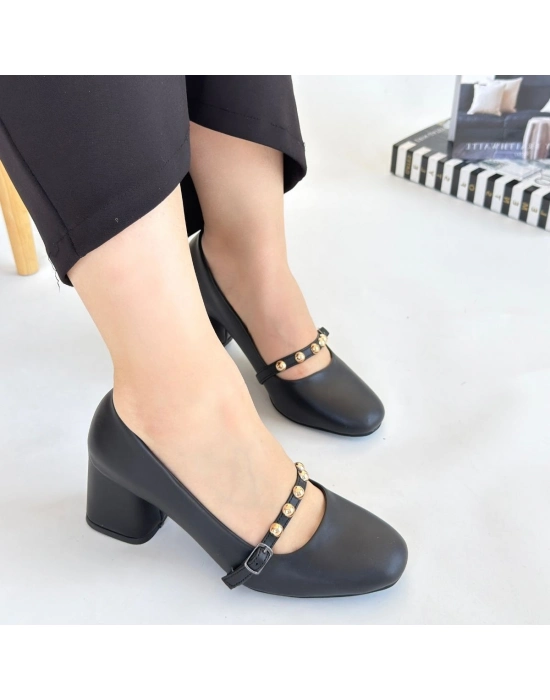 Tino Siyah Cilt Topuklu Ayakkabı - Bamido