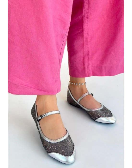 Toyan Gümüş Cilt Babet Ayakkabı - Bamido