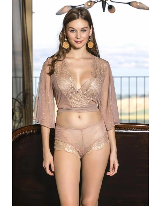 Transparan Bolero, Sütyen Ve Boxer Takım Cappucino (brf31433)