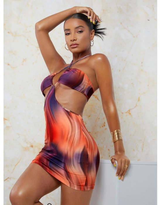 Transparan Detaylı Omuz Dekolteli Mini Fantezi Elbise