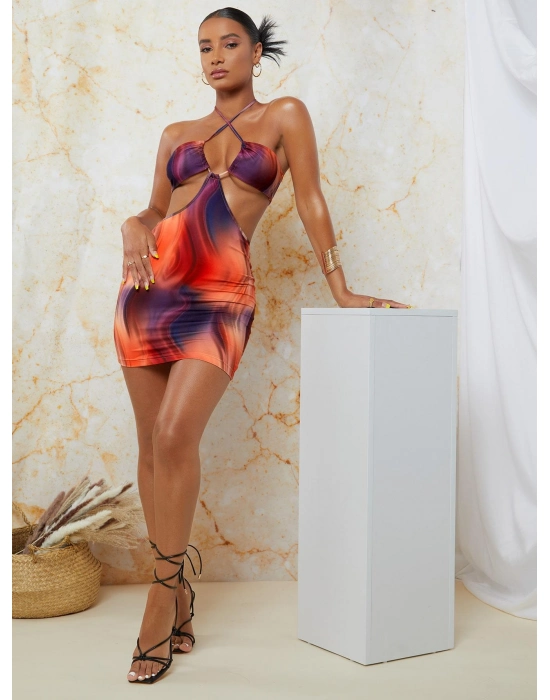 Transparan Detaylı Omuz Dekolteli Mini Fantezi Elbise