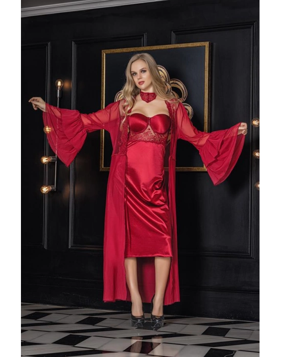 Transparan Maxi Boy Sabahlık Bordo (11650)