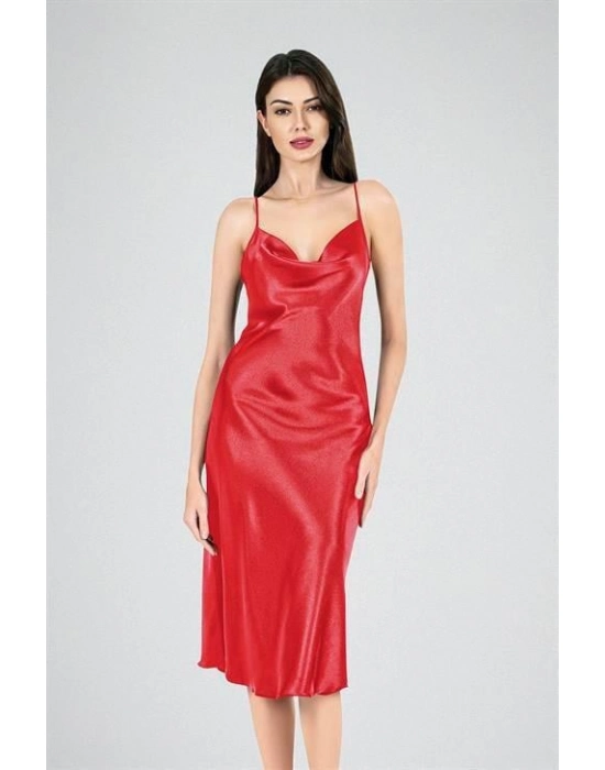 Uzun Gecelik Degaje Kırmızı 7741