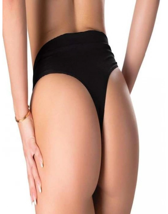 V Metal Aksesuarlı Fantezi Siyah String Tanga