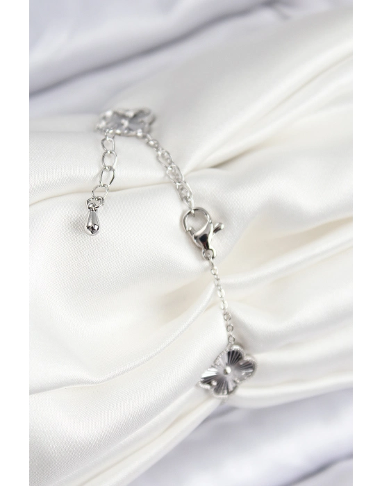 Vıp Pirinç Yonca Model Gümüş Renk Kadın Bileklik - Bamido