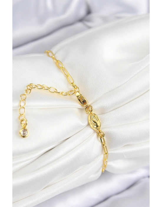 Vıp Pirinç Zirkon Taşlı Çiçek Model Gold Renk Kadın Bileklik - Bamido