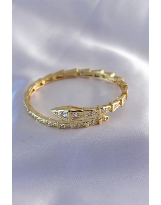 Vıp Seri Yılan Model Gold Renk Kadın Kelepçe Bileklik - Bamido