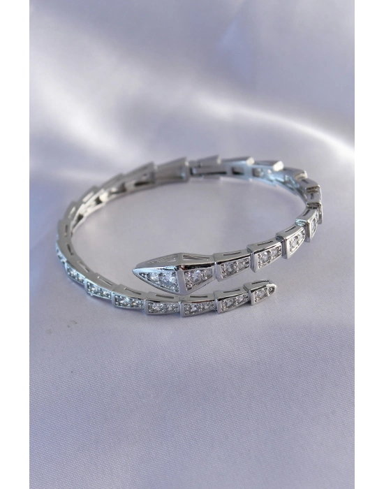 Vıp Seri Yılan Model Gümüş Renk Kadın Kelepçe Bileklik - Bamido