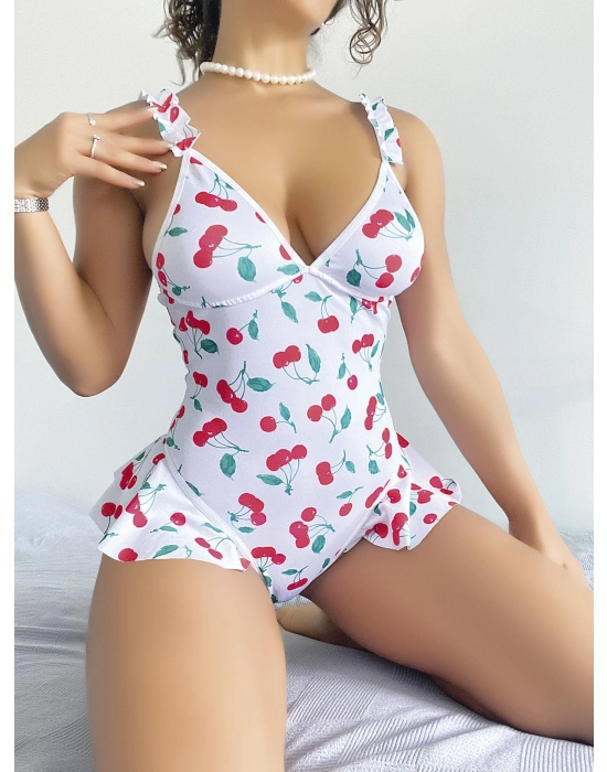 Vişne Desenli Fantezi Body