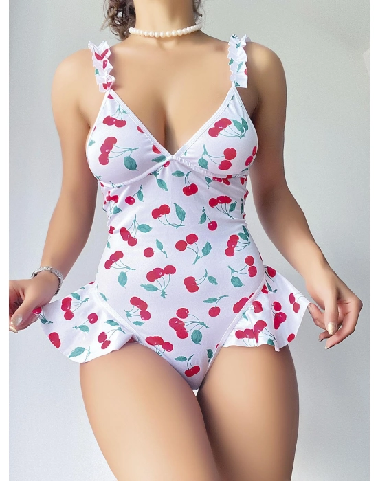 Vişne Desenli Fantezi Body