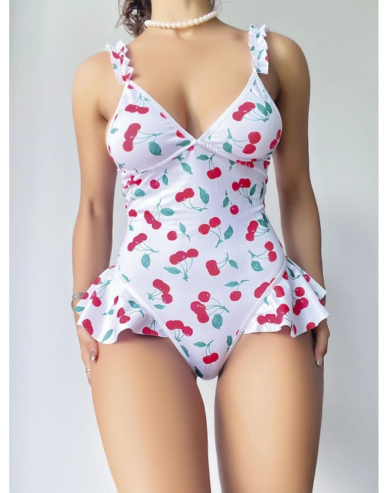 Vişne Desenli Fantezi Body