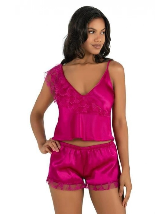Vişne Saten Şort Takımı 9205