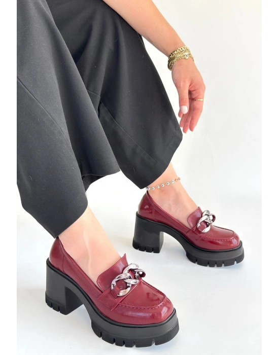 Winar Bordo Rugan Doldu Topuk Ayakkabı - Bamido