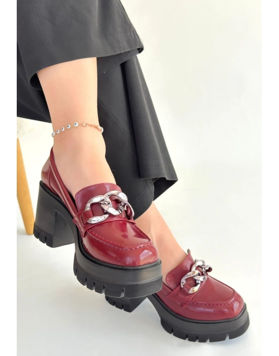 Winar Bordo Rugan Doldu Topuk Ayakkabı - Bamido