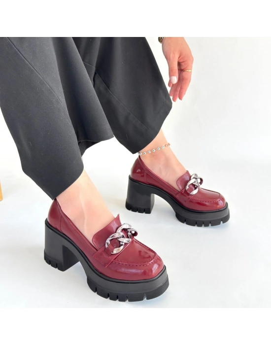 Winar Bordo Rugan Doldu Topuk Ayakkabı - Bamido