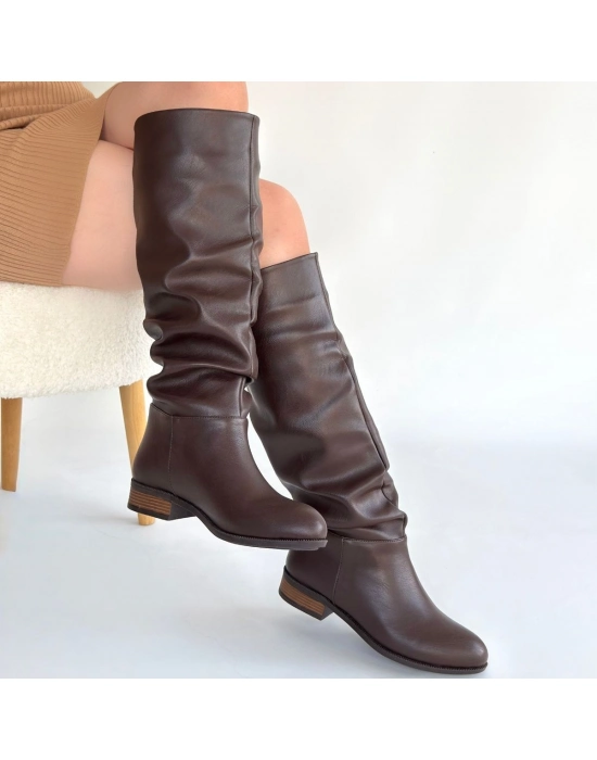 Winda Kahverengi Cilt Körüklü Çizme - Bamido