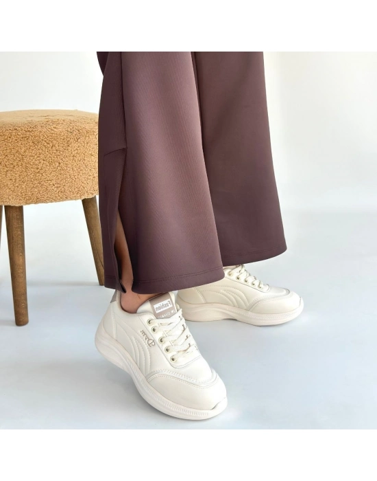 Yejja Bej Cilt Bağcıklı Spor Ayakkabı - Bamido