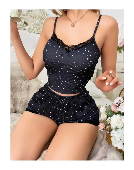 Yıldız Desenli Askılı Şortlu Pijama Takımı