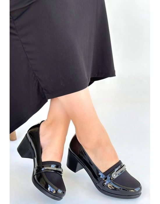 Yoer Siyah Rugan Dolgu Topuk Ayakkabı - Bamido