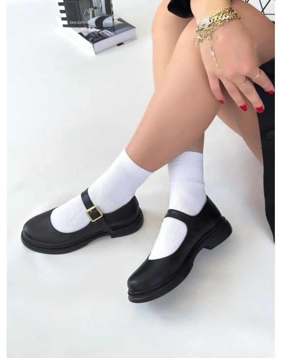 Yoko Siyah Cilt Oxford Ayakkabı - Bamido