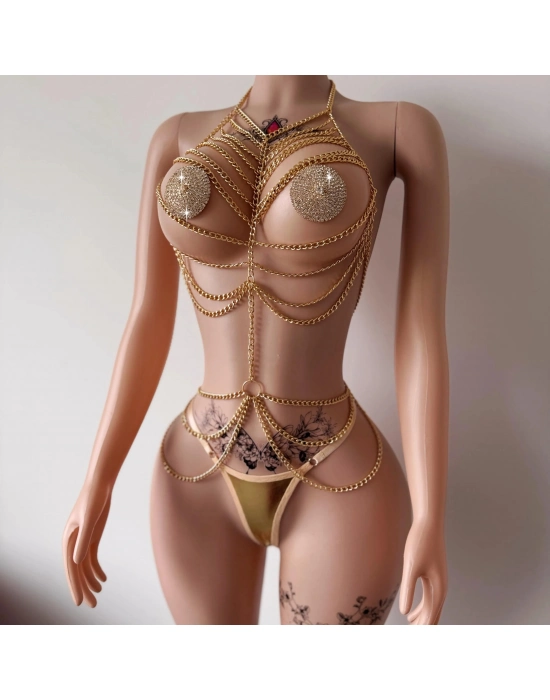 Altın Renk Vücut Zinciri Fantazi Takım