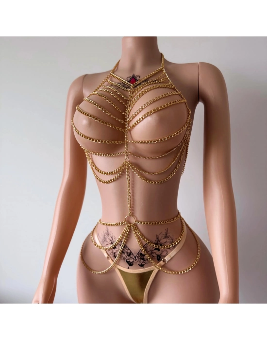 Altın Renk Vücut Zinciri Fantazi Takım