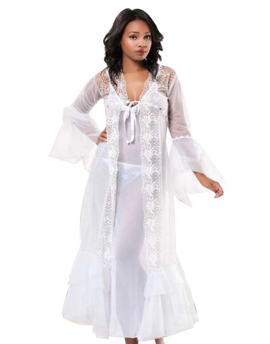 Beyaz Dantelli Sabahlık & Gecelik Takım 2 Li - 1485