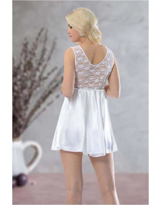 Beyaz Dantelli Saten Gecelik - M-395