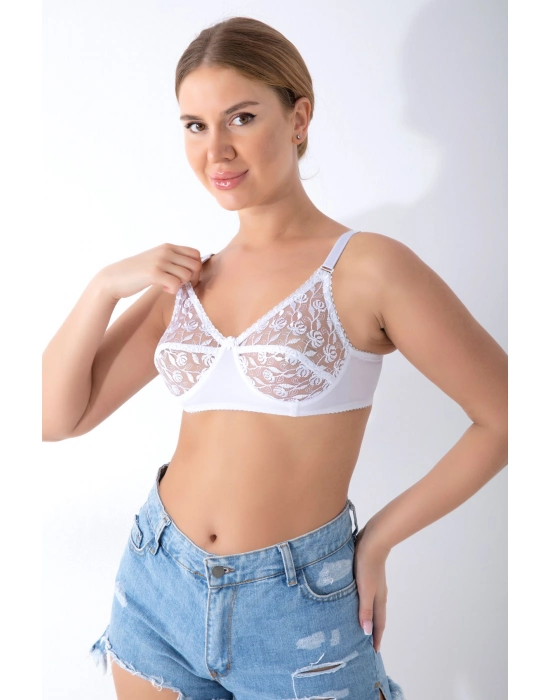 Beyaz Dantelli Toparlayıcı Sütyen - 506
