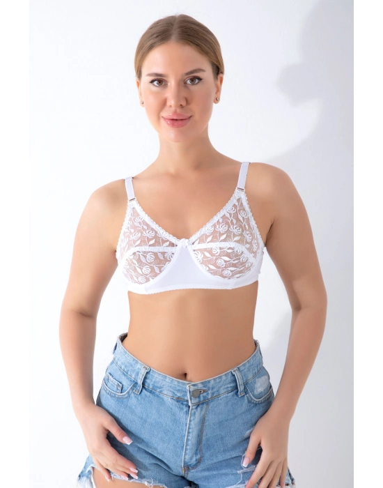 Beyaz Dantelli Toparlayıcı Sütyen - 506