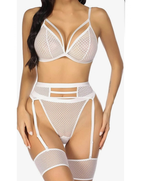 Beyaz Fantezi File Jartiyer Takım - 1038