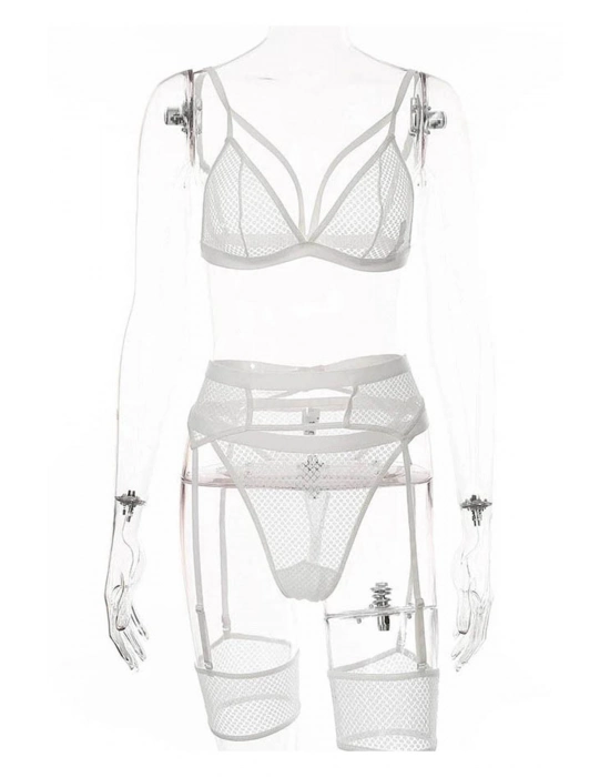 Beyaz Fantezi File Jartiyer Takım - 1038