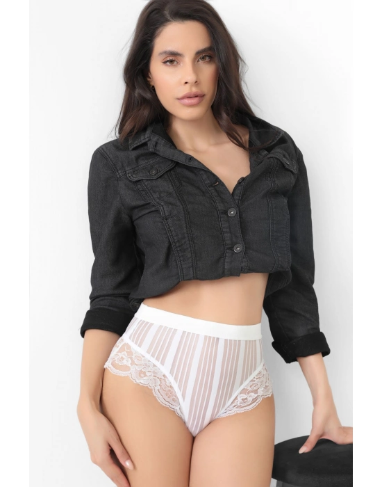 Beyaz Kadın Çizgili Külot Veronica-k1010