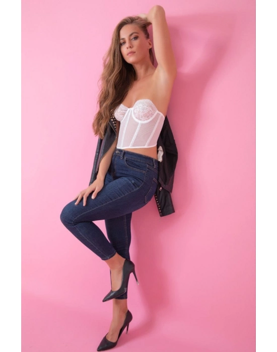 Beyaz Özel Tasarım Taşlı Büstiyer