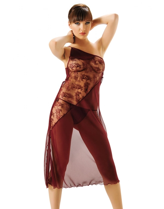 Bordo Dantelli Şifon Gecelik - 646