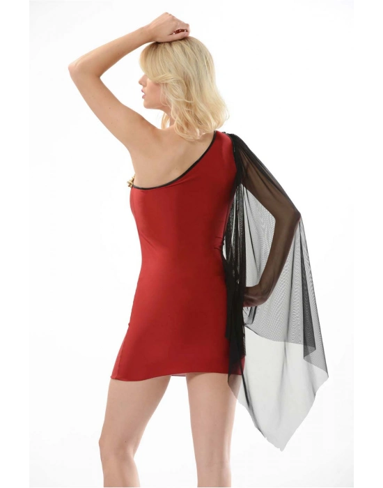 Bordo Lcralı Kumaş Dantelli Gecelik - 215