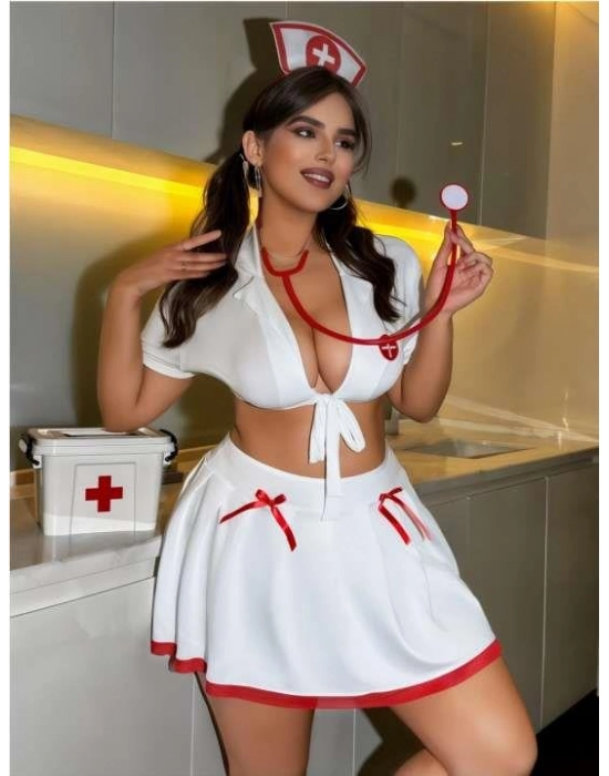 Büyük Beden Beyaz Bolerolu Fantezi Hemşire Kostümü