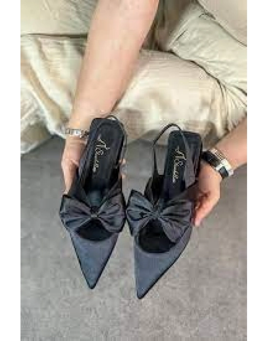 Cenya Siyah Saten Babet Ayakkabı - Bamido