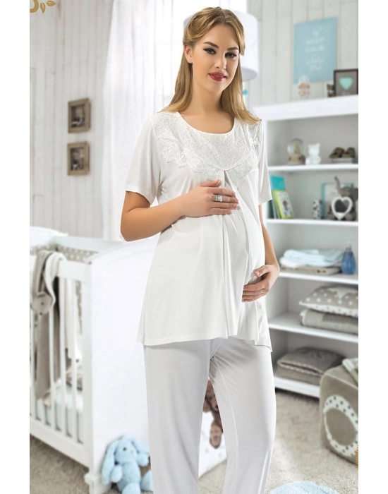 Ekru Hamile ( Lohusa ) Pijama Takımı - 1606