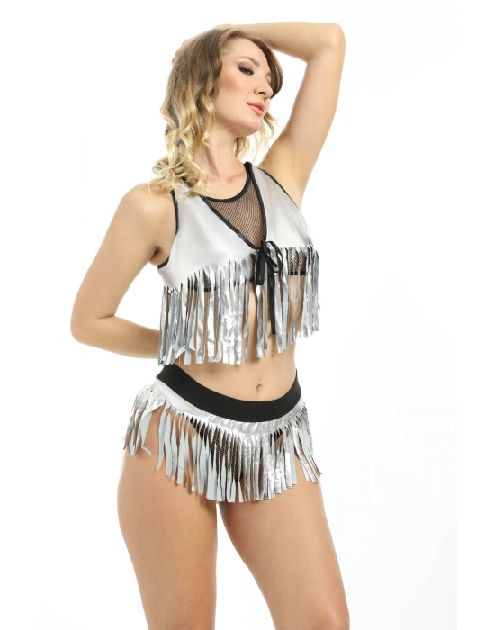 Gri Deri ( Lame ) Püsküllü Gecelik - 428