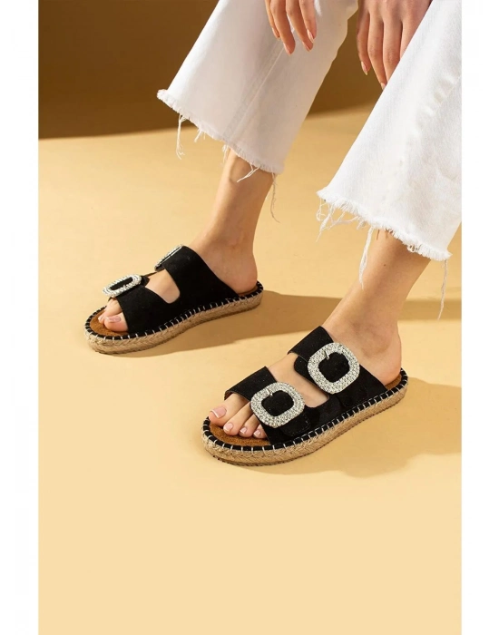 Hertas Siyah Nubuk Tokalı Terlik - Bamido