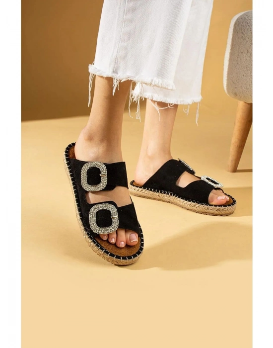 Hertas Siyah Nubuk Tokalı Terlik - Bamido