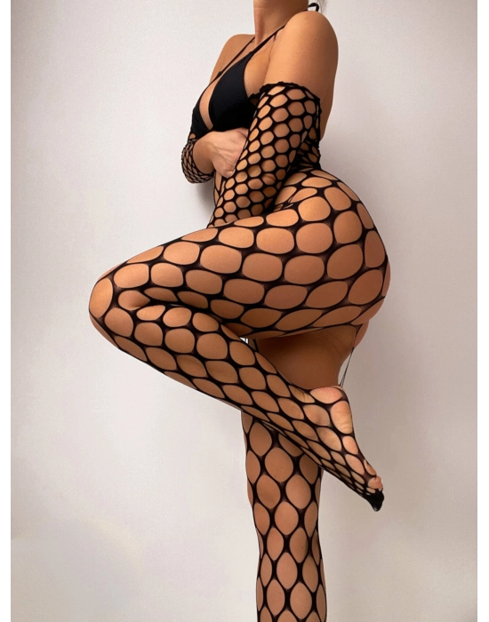 Kadın Özel Bölgesi Açık Siyah File Fantazi Vücut Çorabı