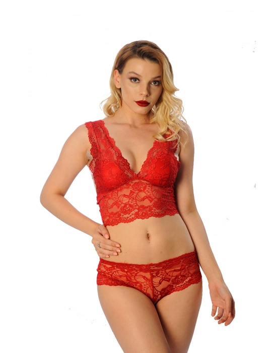 Kırmızı Bralet Dantelli Sütyen Takım 2 Li - 6255