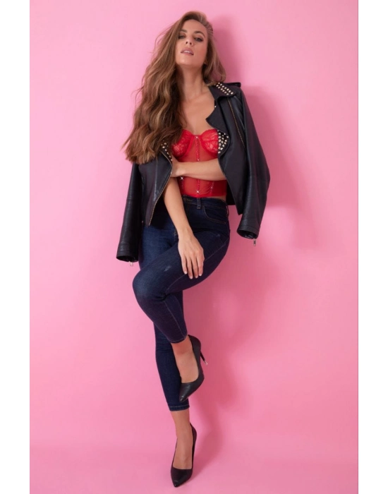 Kırmızı Özel Tasarım Taşlı  Büstiyer