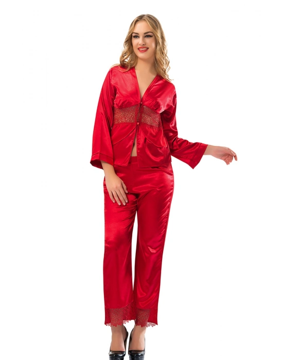 Kırmızı Saten Pijama Takımı - 1601