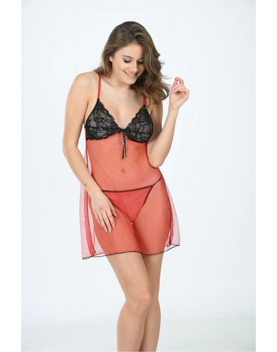 Kırmızı Tül Gecelik - 650